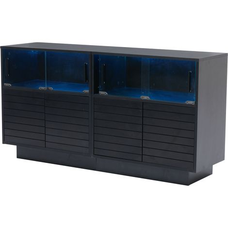 Madia 130 x 35 x 68 cm con porte scorrevoli in vetro, LED, nera, MODENUIT (1/5)