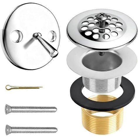 Kit de remplacement de bonde de baignoire chromée avec bouchon Tip-Toe, adaptateur en laiton et plaque de trop-plein pour bondes de 1-1/2 po (1/5)