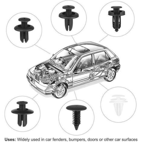 Attaches auto rivets plastique - - 100 pièces - 6 tailles populaires - Compatible Ford, GM, Toyota, Honda (1/4)