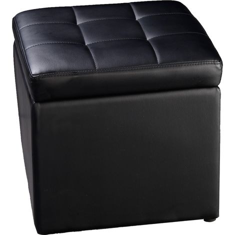 Tabouret Pouf Coffre Bote de Rangement Repose-Pied Ottoman Espace de Stockage Cuir PU, max. 150 kg, 40x40x40cm, Noir Maison Chic (1/5)
