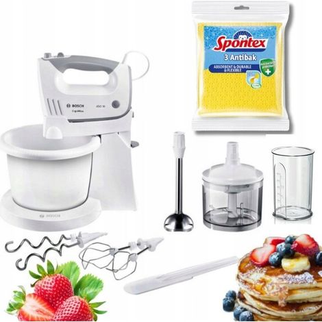 BOSCH Küchenmaschine mit Schüssel MFQ36490, Mixer, Zerkleinerer, 450 W, leistungsstark + SPONTEX-TÜCHER