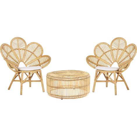 Conjunto de balcón ratán beige natural 1 mesa 2 sillas cojines Florentine/Limni (1/5)