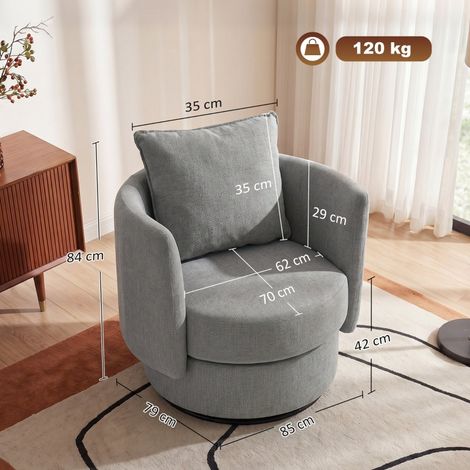 Fauteuil pivotant 360° réglable, chaise club relax en lin beige-gris avec coussin, siège cosy pour salon (1/5)