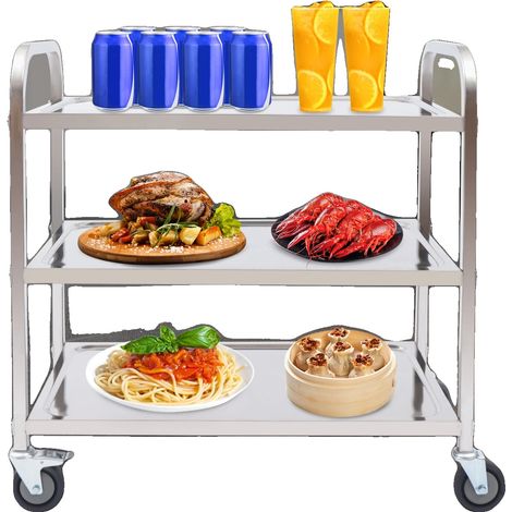 Chariot de Service, 3 Niveaux, Acier Inoxydable Durable, Argent (1/2)