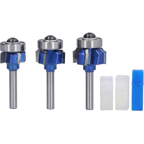 3-teiliges Eckrundfräser-Set für Holzbearbeitung, 4 Schneiden, 6 mm Schaft, R1, R2, R3