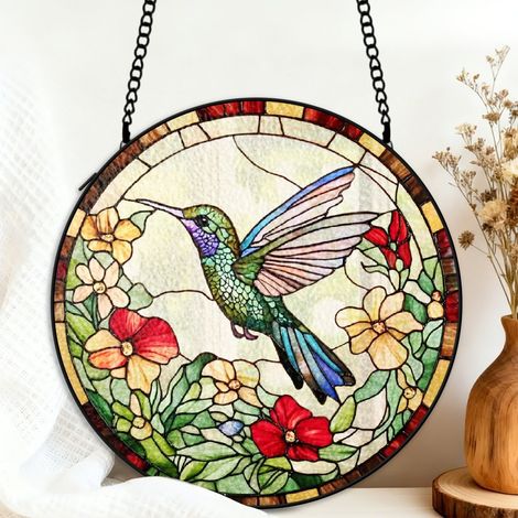 Attrape-soleil colibri vitrail 9 cm décoration fenêtre suspendue oiseau coloré cadeau intérieur (1/5)