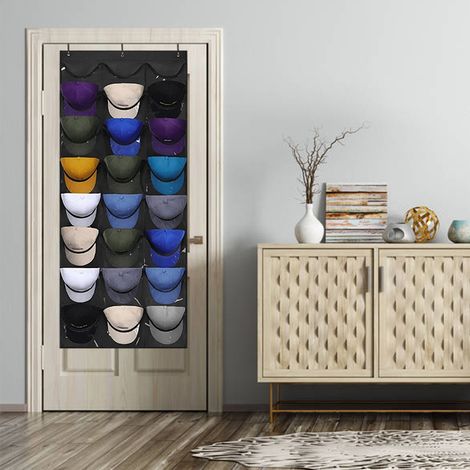 Porte-chapeaux mural avec 24 poches organisateur pour casquettes baseball rangement hats porte closet (1/5)