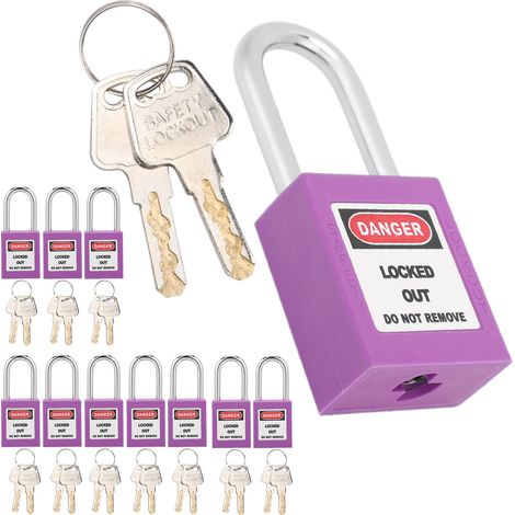 Lot de 10 cadenas de consignation/déconsignation de 38 mm, en nylon résistant à la corrosion, avec 20 clés (violet). (1/5)