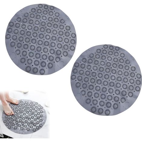 Rutschfeste Badematte, rutschfeste Duschmatte, schnelltrocknende Duschmatte mit Saugnäpfen und Abflusslöchern, schimmelresistentes TPE, für Dusche, Badezimmer, Toilette (2 x Grau, 30 x 30 cm) (1/5)