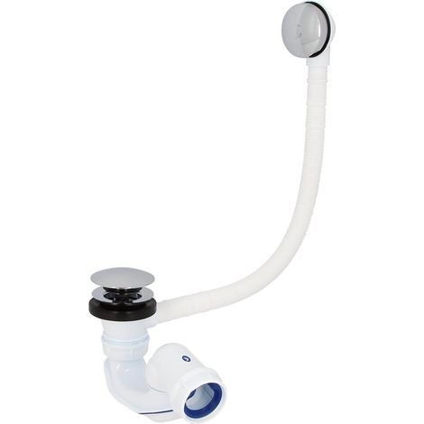 Nicoll – Vidage baignoire Easyclic commande au pied 650mm – Clapet laiton chromé Ø70mm – Siphon avec rotule inclinable à 5° – Encombrement réduit 108mm