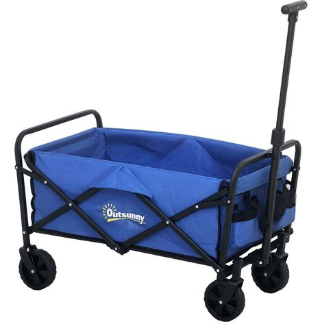 62L Festival Trolley on Wheels, Garden Folding Trolley Cart, 120kg Heavy Duty Collapsible Folding Wagon with Adjustable Handle and Carrying Bag for Beach, Camping, Festival, Blue