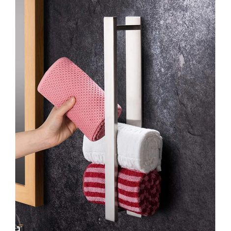 Porte-serviettes de salle de bain, sans perçage, porte-serviettes invités, barre porte-serviettes de 40 cm, auto-adhésif, acier inoxydable (1/5)