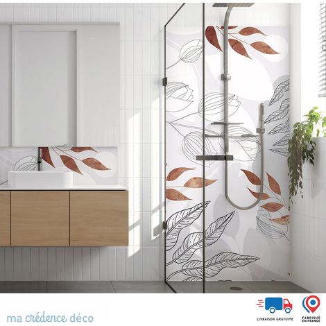 Panneau de douche : Fleurs et feuilles fines - Couleur Ocre rouge - Alu composite - 100 - 245 (1/3)