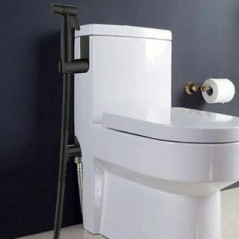 Douchette pour robinet Kit de pulvérisateur de bidet de toilette noir. Ensemble de prise de main en acier inoxydable (1/4)