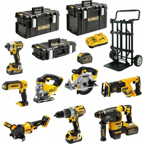 Dewalt – Pack de 8 outils électroportatifs 54V/18V – Perceuse à percussion DCD996 – Meuleuse DCG418 – 2 batteries 5.0Ah et 6.0Ah – Caddy inclus (1/5)