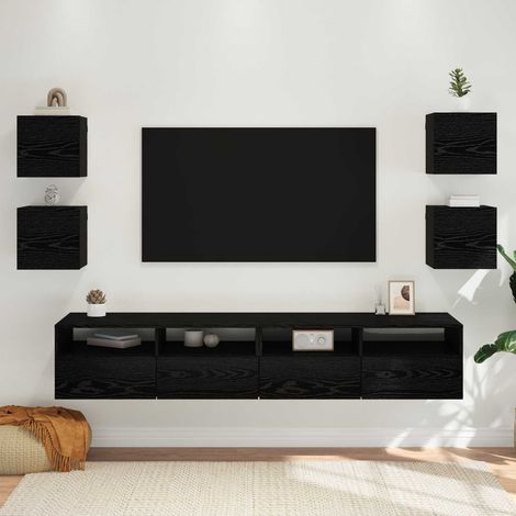 Wandmontiertes TV-Regal 4 pcs Schwarze Eiche 30,5 x 30 x 30 cm (1/5)