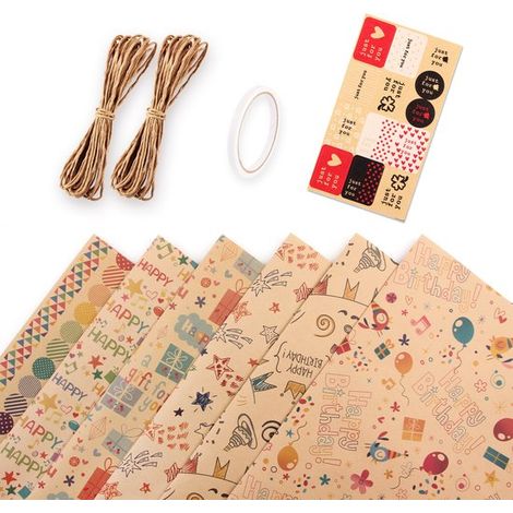 6 rouleaux de papier cadeau (50 x 70 cm), papier kraft, pour les cadeaux de Noël, les cadeaux d'enfants, les cadeaux pour filles, les mariages et les cadeaux pour femmes (1/4)