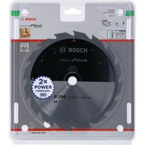 Bosch 2608837697 Disco de sierra circular Standard Wood 184x16x16D BA (1/2)