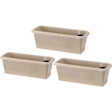 Stroh - Set aus 3 selbstbew�ssernden Pflanzgef��en f�r den Innen- und Au�enbereich. Set von 3 Blumenk�sten 40x20x17,5h mit Selbstbew�sserungssystem antik Farbe