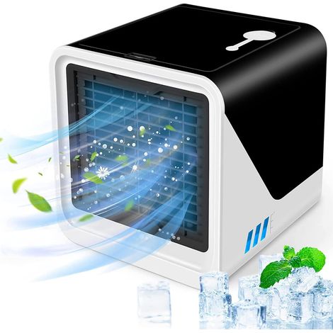 Mini air conditioner, multi-functional USB fan, 500ml water tank, three fan speeds, black and white color scheme. (1/5)