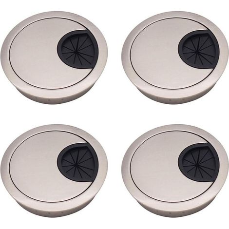 GDHZS-Lot de 4 passe-câbles en alliage de zinc 60mm - Couvercles encastrables argent brossé - Pour bureaux et plans de travail (1/5)