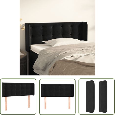 The Living Store Tête de lit avec oreilles Noir 83x16x78/88 cm Velours - Tête De Lit - Literie - Meuble Chambre - Velours - Noire (1/5)