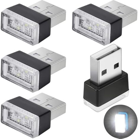 Lumières d'ambiance de Voiture LED, 5 Lumières Intérieures, Lumières Ambiantes de Prise, Voiture Interieur Mini USB-Blanc (1/4)