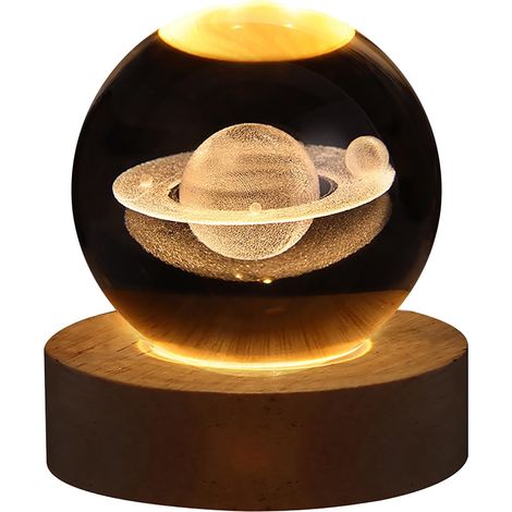Boule De Verre - Veilleuse À LED Solaire Avec Socle En Bois - Décoration Intérieure Et Cadeau - 8 cm - 1 Pièce (1/3)