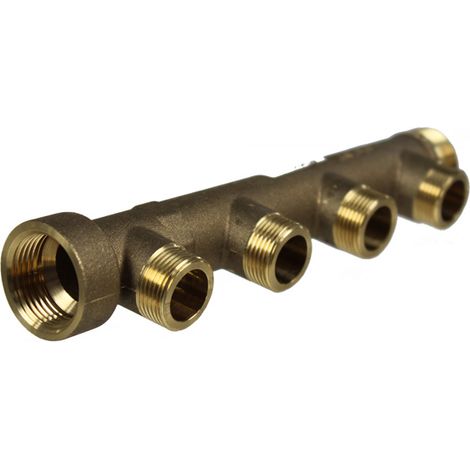 Watts – Collecteur sanitaire laiton 1' Mâle/Femelle 4 départs 3/4' – Entraxe 50 mm – Pour systèmes de plomberie
