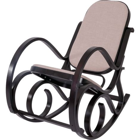 Schaukelstuhl Gallarate, Schwingsessel Fernsehsessel, Massiv-Holz Walnuss-Optik, Stoff/Textil beige