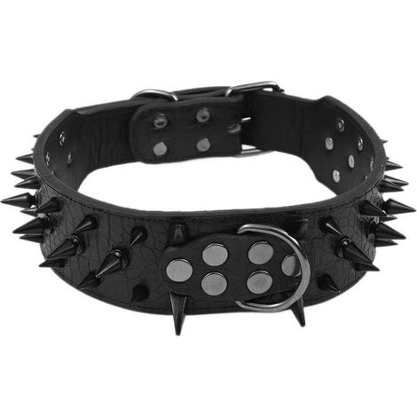 Collier noir pour chien, taille S ajustable, 42-50 cm, avec un rivet anti-morsure. Collier de cou robuste pour prévenir les morsures de chien. (1/5)