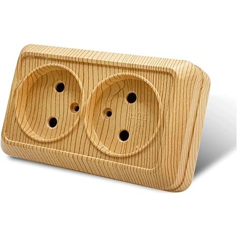 Surface Mount Wall Socket,Wall Electrical Socket Set, Indoor Wall Electrical Outlets 250V AC 16A, Wood Grain Double Socket No Power Outlet (1/5)