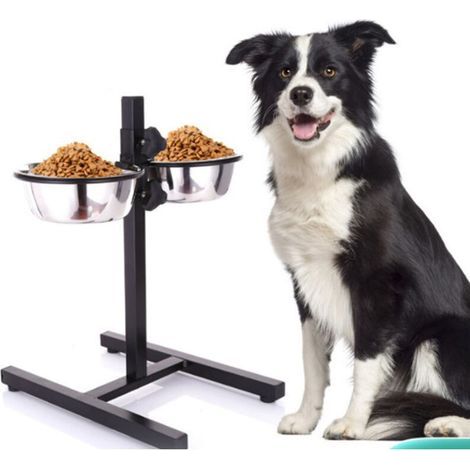 Porte Gamelle pour Chien, Gamelles pour chiens acier inoxydable,Réglable en hauteur (1/5)
