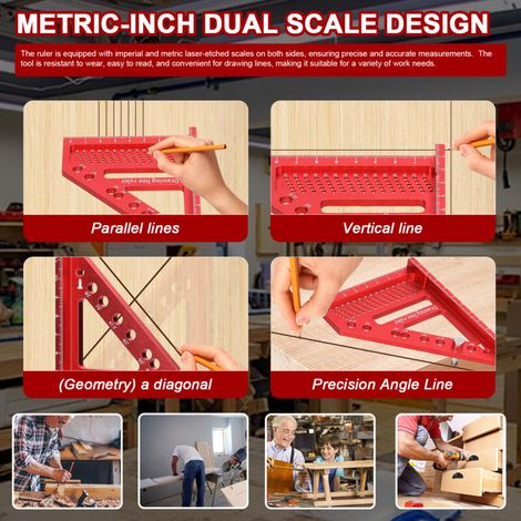 Règle de mesure multi-angles en alliage d'aluminium pour le travail du bois et le bricolage, équerre à onglet, gabarit de traçage multifonctionnel, outil de mesure et de traçage pour ingénieurs et cha (1/5)