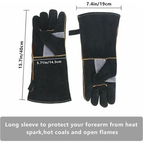Gants - Cuir - Coutures Kevlar - Résistants Chaleur Jusqu'à 350 °C - Pour Barbecue Soudage Four Cheminée - Paire (1/5)