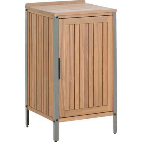 Armario de cocina exterior de madera de acacia 1 puerta 2 estantes 50 x 50 x 92 cm encimera de madera maciza marrón Ivrea