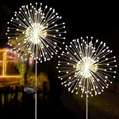 Pack Solar Firework Lights - 120 LEDs - 40 Copper Wires - Garden Decoration - for Pathways, Driveways, Yard, Christmas Decorations, Party (Warm White) (1/5)