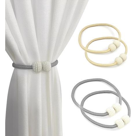4-teiliges Set magnetischer Gardinenhalter, beige und graue Perlen, 50 cm, für Zuhause und Büro. (1/5)