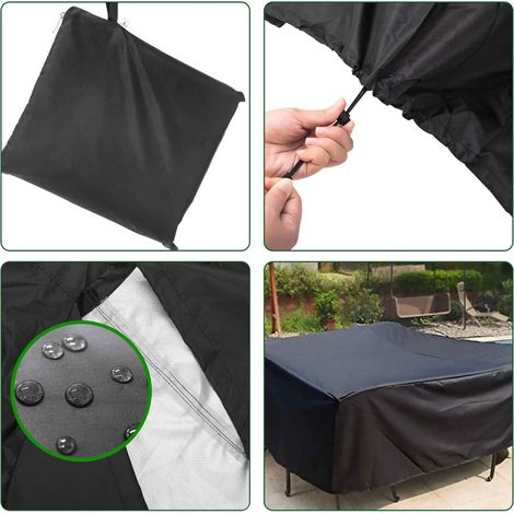 Housse de protection mobilier jardin – Rectangulaire noire 200x160x70 cm – Tissu Oxford 420D ultra-résistant – Anti-UV, imperméable, boucles coupe-vent (1/5)