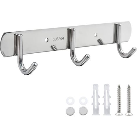 Porte-manteaux avec 3 crochets, en acier inoxydable, antirouille, pour chambre, salle de bain, cuisine (1/5)