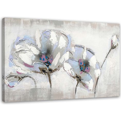 Stampa su tela, Fiori dipinti in bianco - 60x40 (1/4)