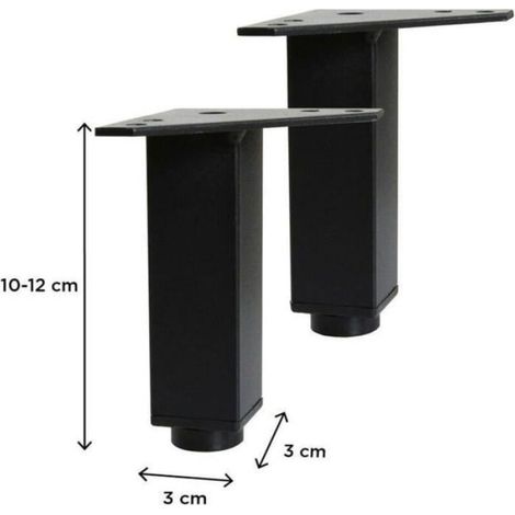 Pieds réglables- Jeu de 2 pieds réglables pour Meuble de Salle de Bain - Noir Mat (1/3)