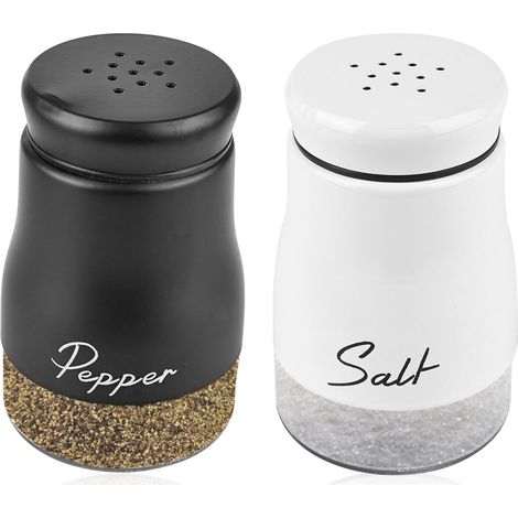Salz- und Pfefferstreuer-Set aus Edelstahl, 120 ml, für Zuhause, Küche, Gewürze, Camping (Schwarz & Weiß) (1/5)