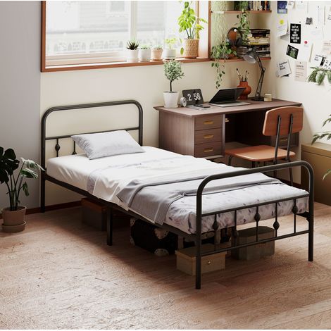 Cama individual 206.9x91.8x82.5 cm negra de metal con almacenaje bajo cama (1/5)