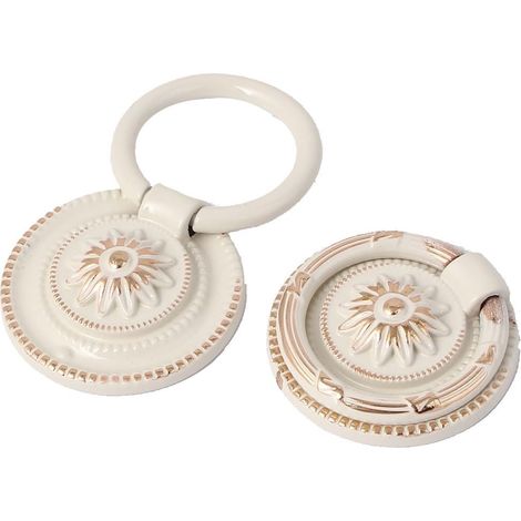 Möbel-Hardware-Blumen-Muster-Tür-Ziehring-Griff-Weißgold-Ton 2pcs (c4b767f1a3024f3c3cdf377f66adee6a) (1/2)