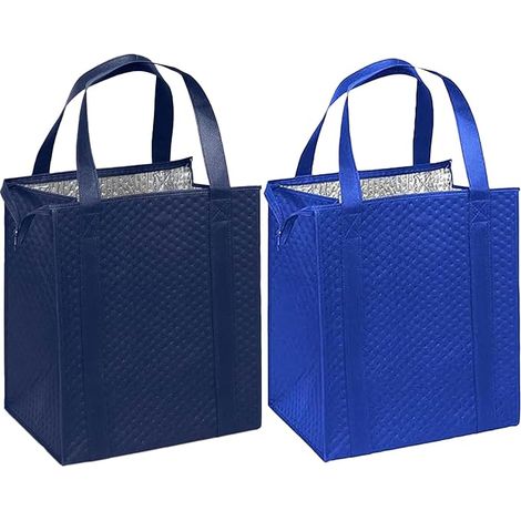 Lot de 2 sacs isothermes pour courses, déjeuner ou cabas – noir/bleu (1/4)
