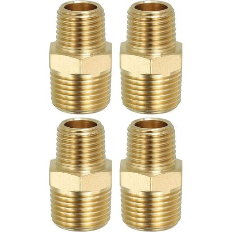 Sechskant-Rohrverschraubung aus massivem Messing, Gewindeadapter, 5er-Pack, 1/4" NPT x 1/8" NPT, Außengewinde-Wasserleitungsverbinder - 3/8" NPT x (1/5)