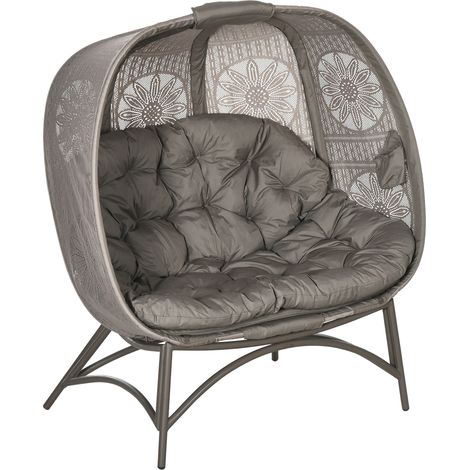 Chaise de jardin 2 places pliable, grand coussin d'assise, structure acier, coloris sable, 126 x 75 x 142 cm (1/5)