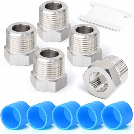 Set of 5 BSP 3/8" Female to 1/2" Male Hexagonal Steel Reducers, Suitable for Pipe Connections (1/5)