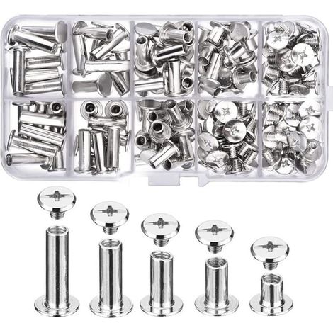 80 set di viti Chicago in 5 misure (6, 10, 12, 15, 18 mm) - Viti, borchie e rivetti per rilegatura di pelle, album e progetti fai da te. (1/5)